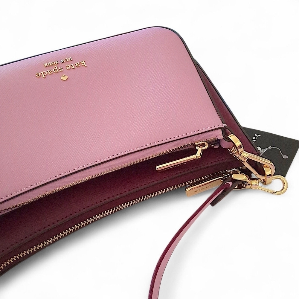 Kate Spade Duet Crossbody Duo Bag Colorblock Soft Blackberry & Pink - Picture 16 of 16
